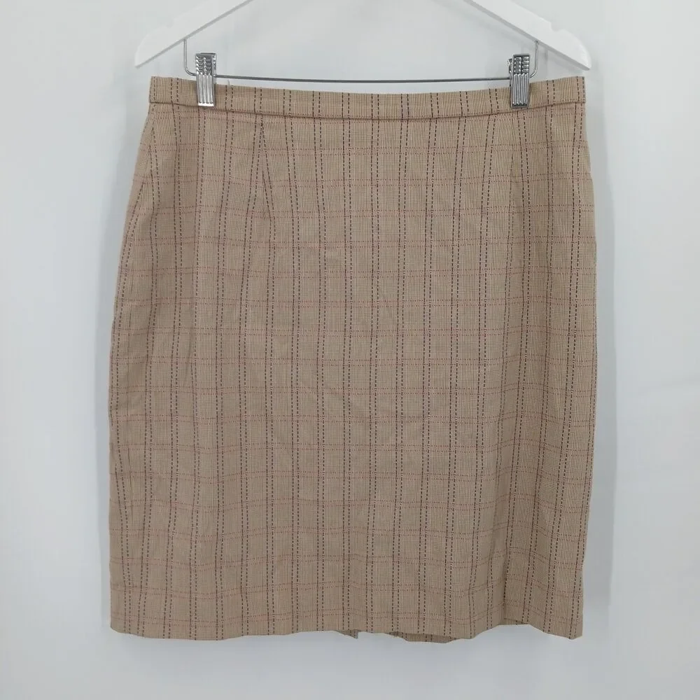 womans vintage nicola italian size 14 tan plaid mini pencil skirt office teacher
